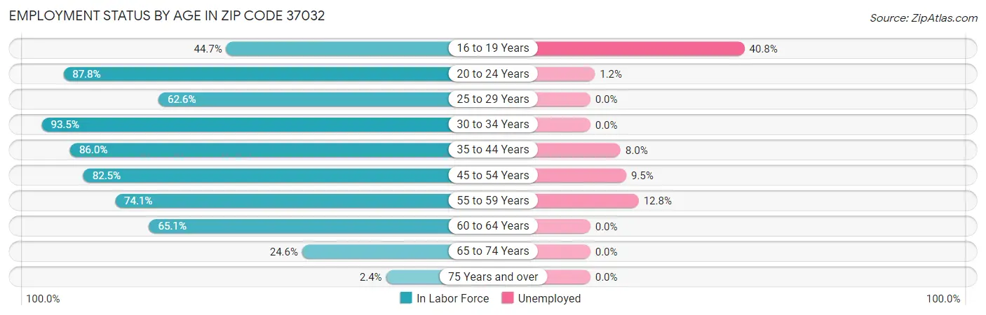 Employment Status by Age in Zip Code 37032