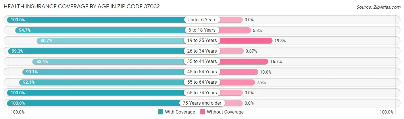 Health Insurance Coverage by Age in Zip Code 37032
