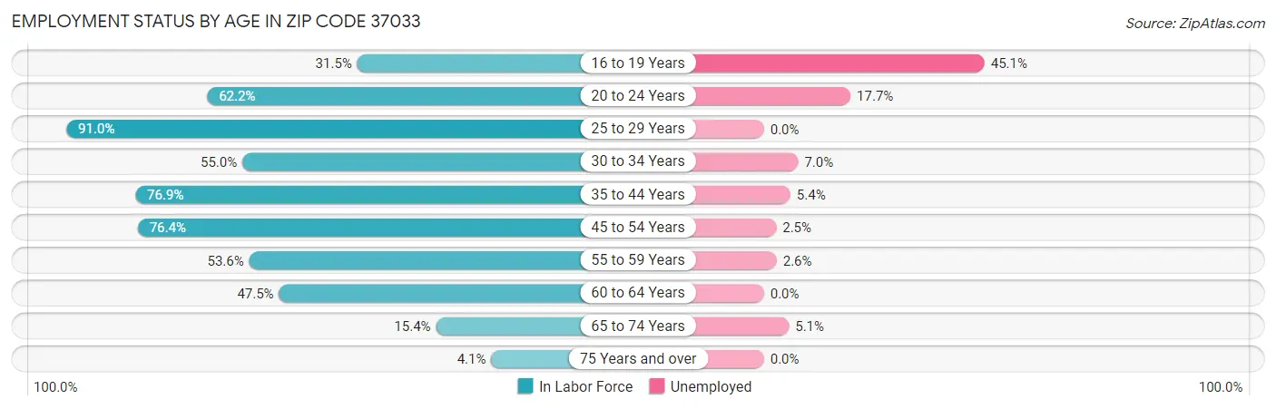 Employment Status by Age in Zip Code 37033