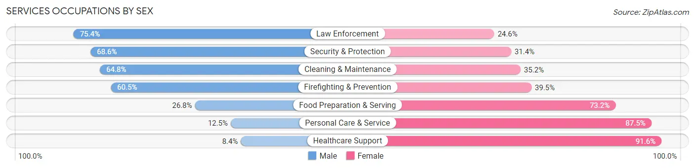 Services Occupations by Sex in Zip Code 37042