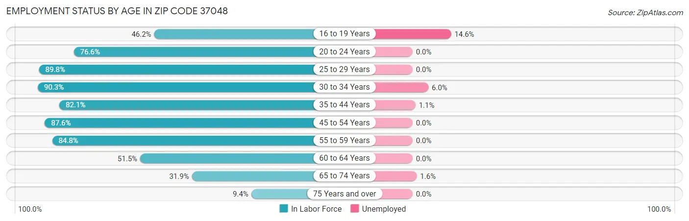 Employment Status by Age in Zip Code 37048