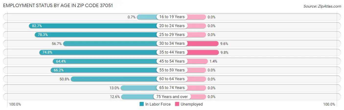 Employment Status by Age in Zip Code 37051
