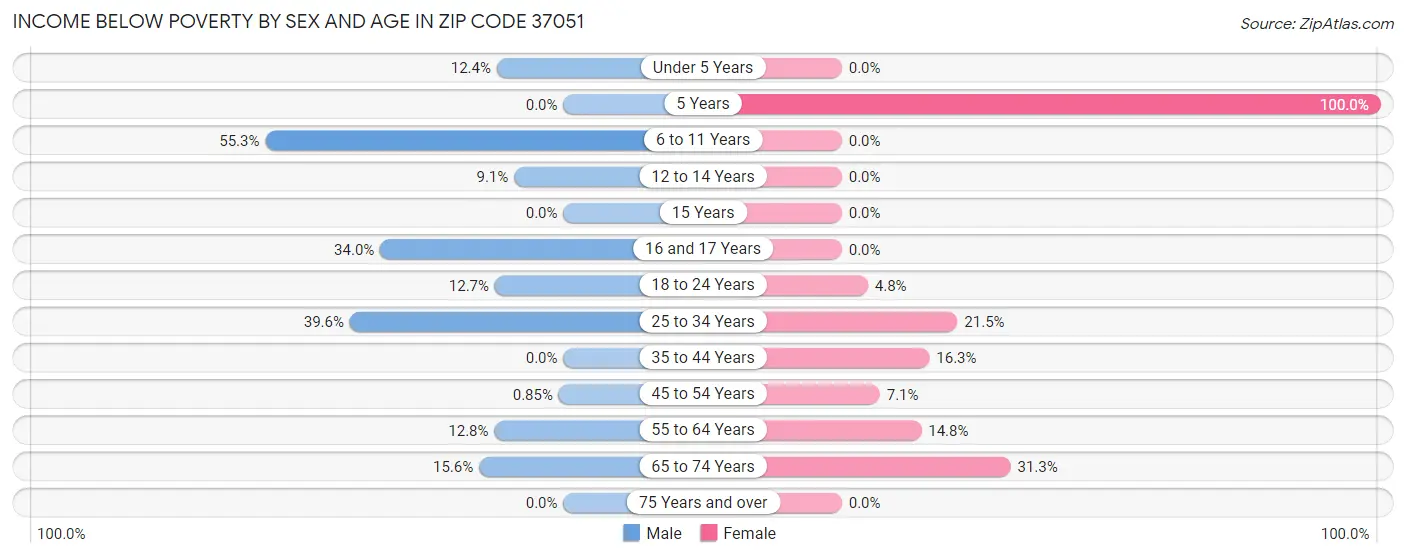 Income Below Poverty by Sex and Age in Zip Code 37051