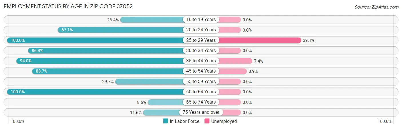 Employment Status by Age in Zip Code 37052