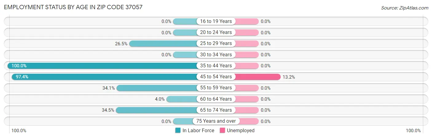 Employment Status by Age in Zip Code 37057
