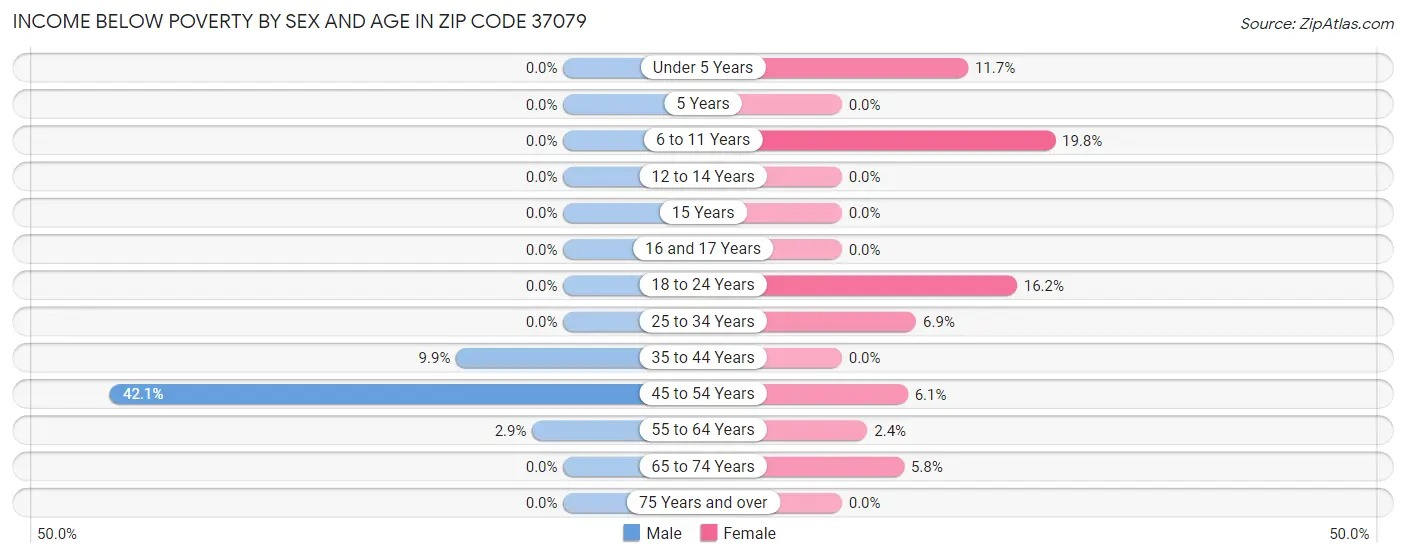 Income Below Poverty by Sex and Age in Zip Code 37079