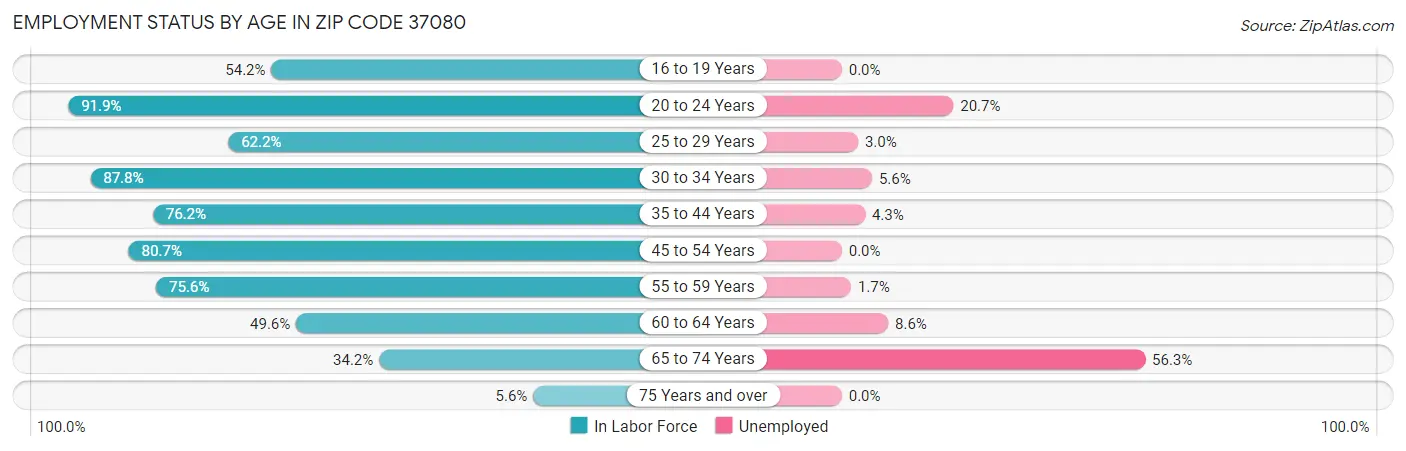 Employment Status by Age in Zip Code 37080