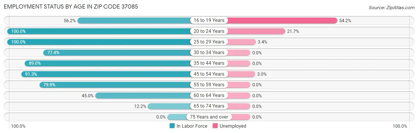 Employment Status by Age in Zip Code 37085