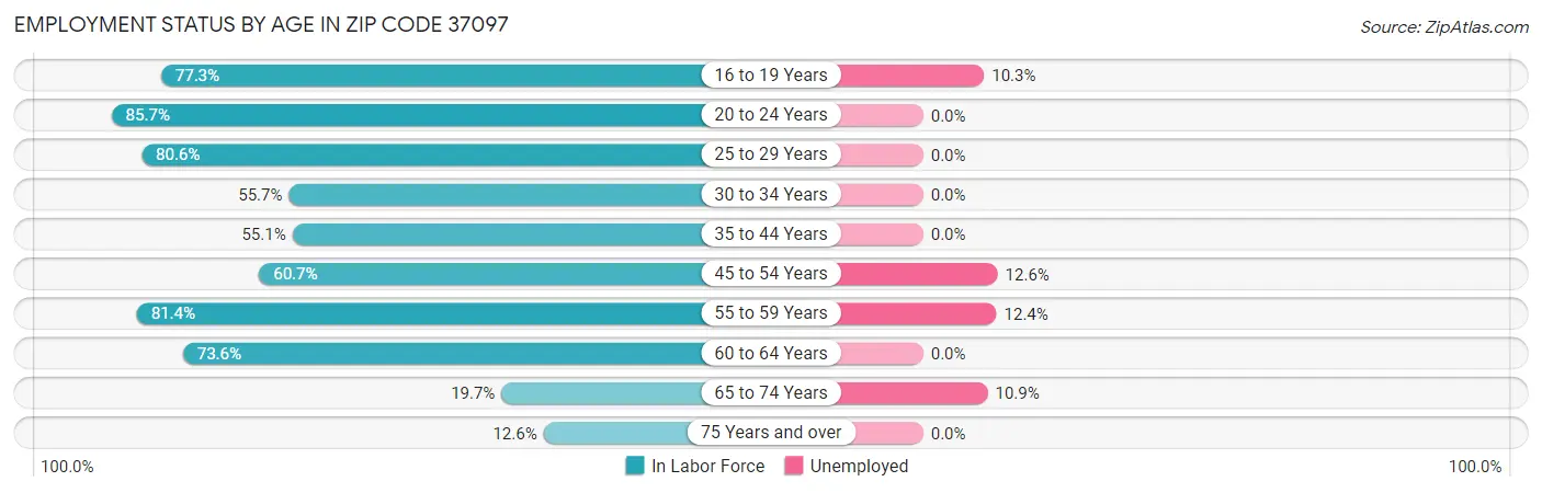 Employment Status by Age in Zip Code 37097