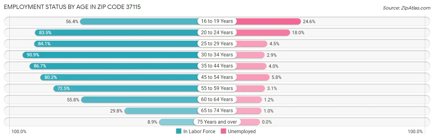 Employment Status by Age in Zip Code 37115