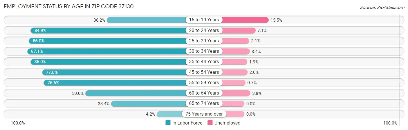 Employment Status by Age in Zip Code 37130
