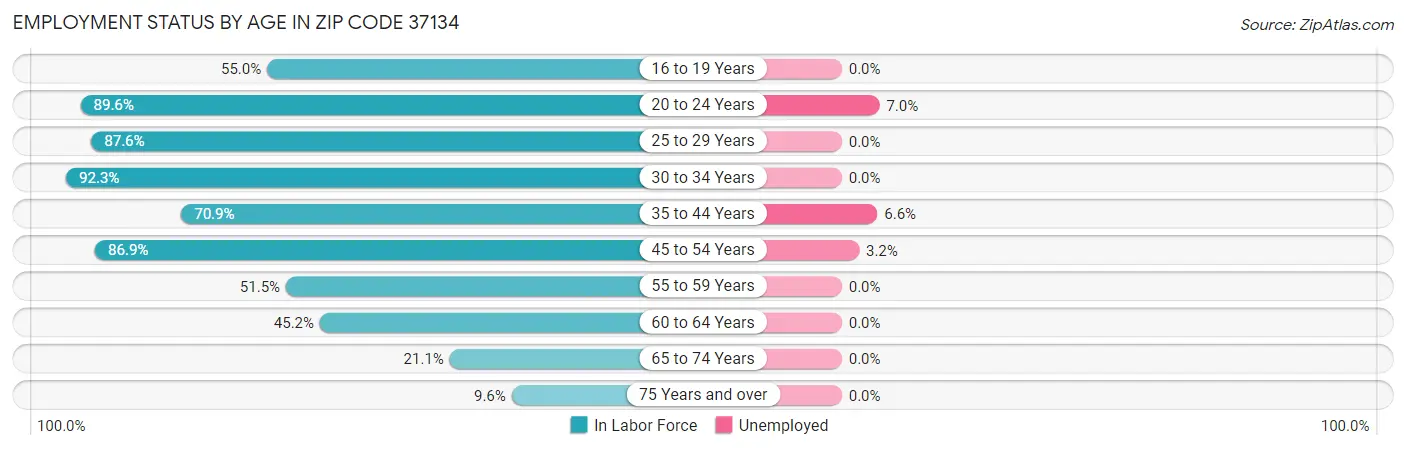 Employment Status by Age in Zip Code 37134