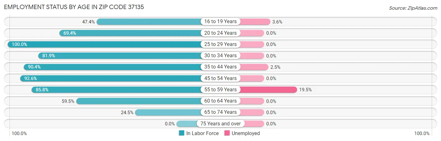 Employment Status by Age in Zip Code 37135