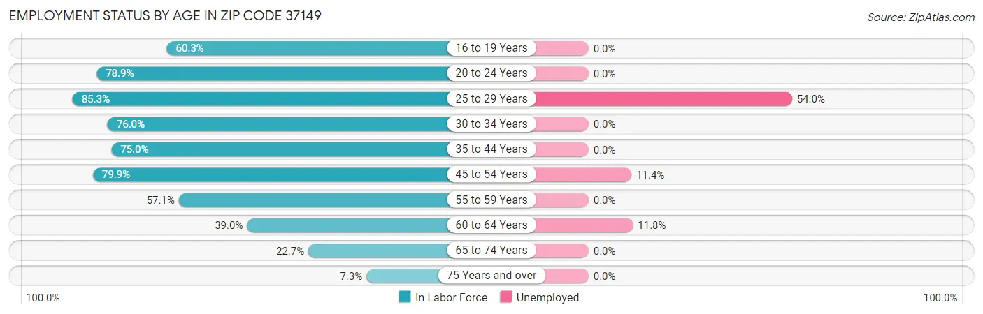 Employment Status by Age in Zip Code 37149