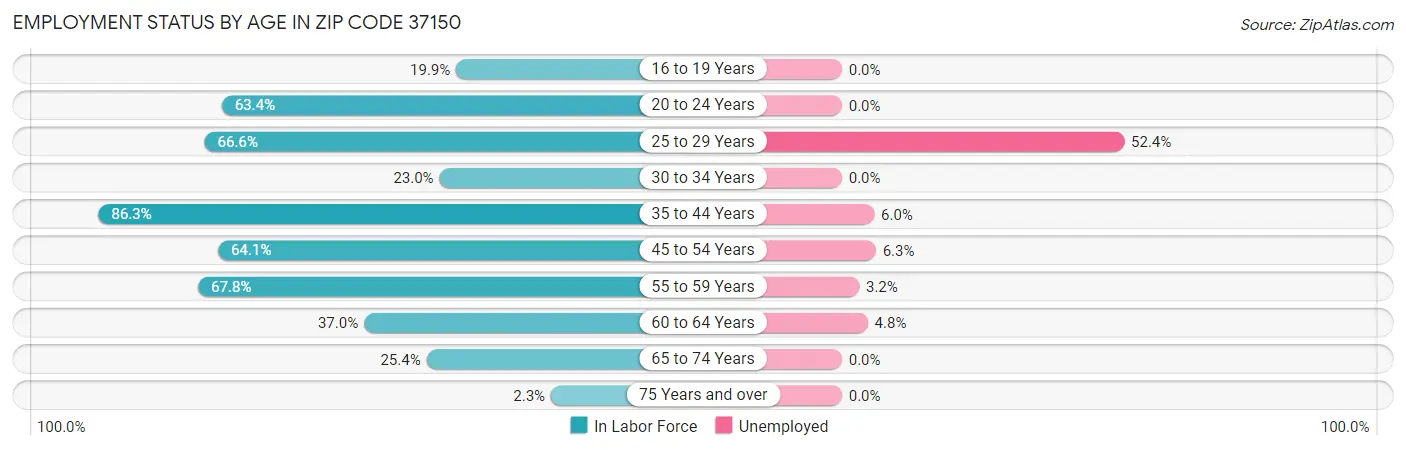 Employment Status by Age in Zip Code 37150