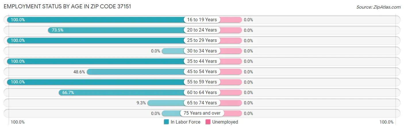 Employment Status by Age in Zip Code 37151