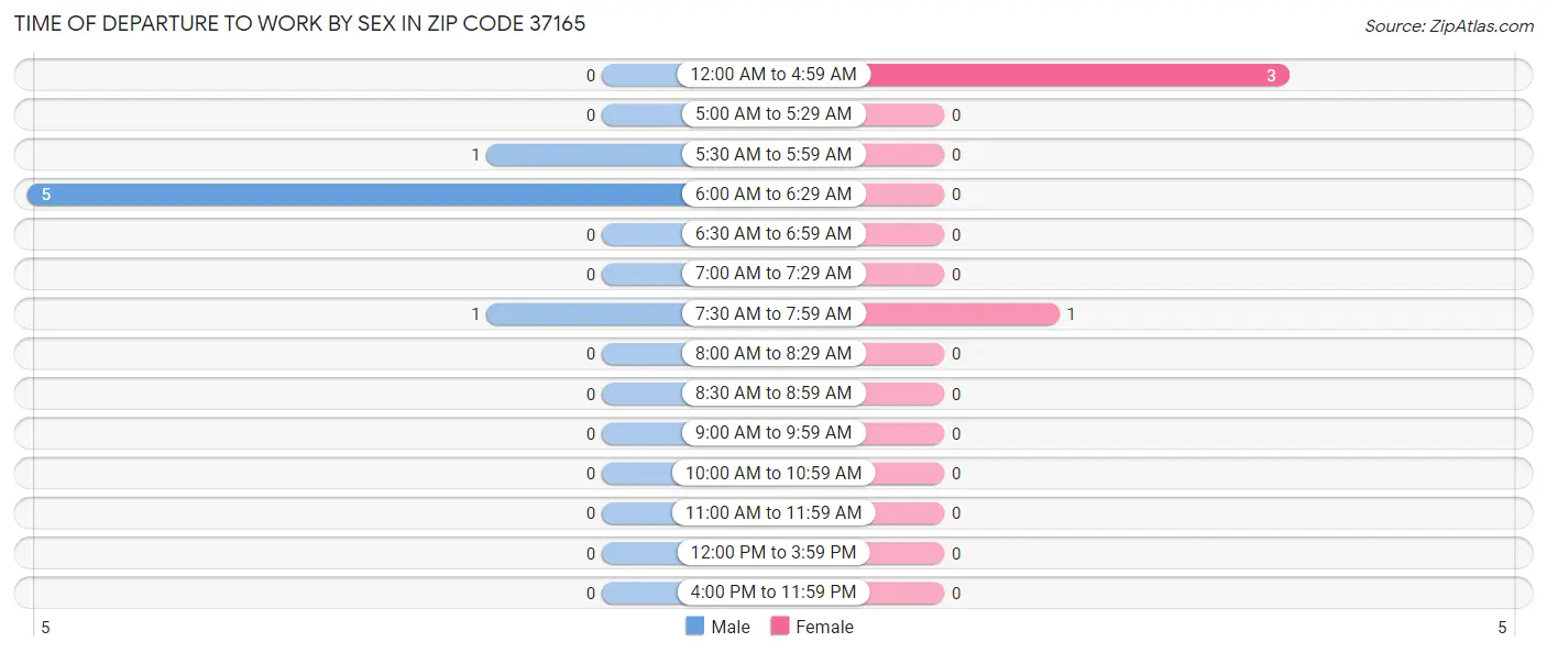 Time of Departure to Work by Sex in Zip Code 37165