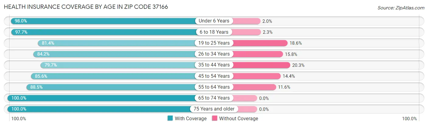 Health Insurance Coverage by Age in Zip Code 37166