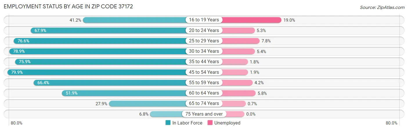 Employment Status by Age in Zip Code 37172