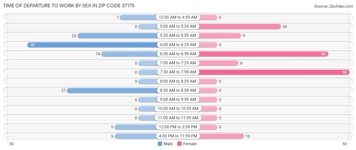 Time of Departure to Work by Sex in Zip Code 37175