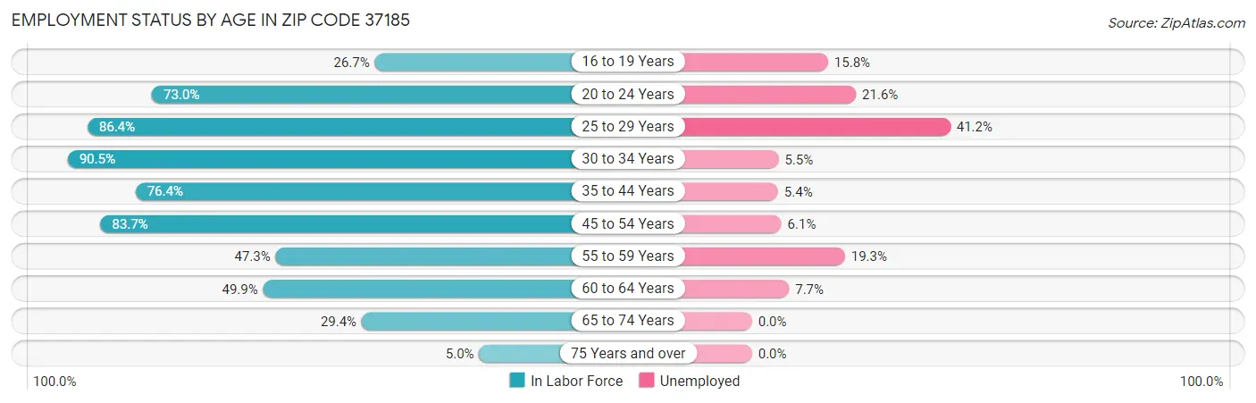 Employment Status by Age in Zip Code 37185