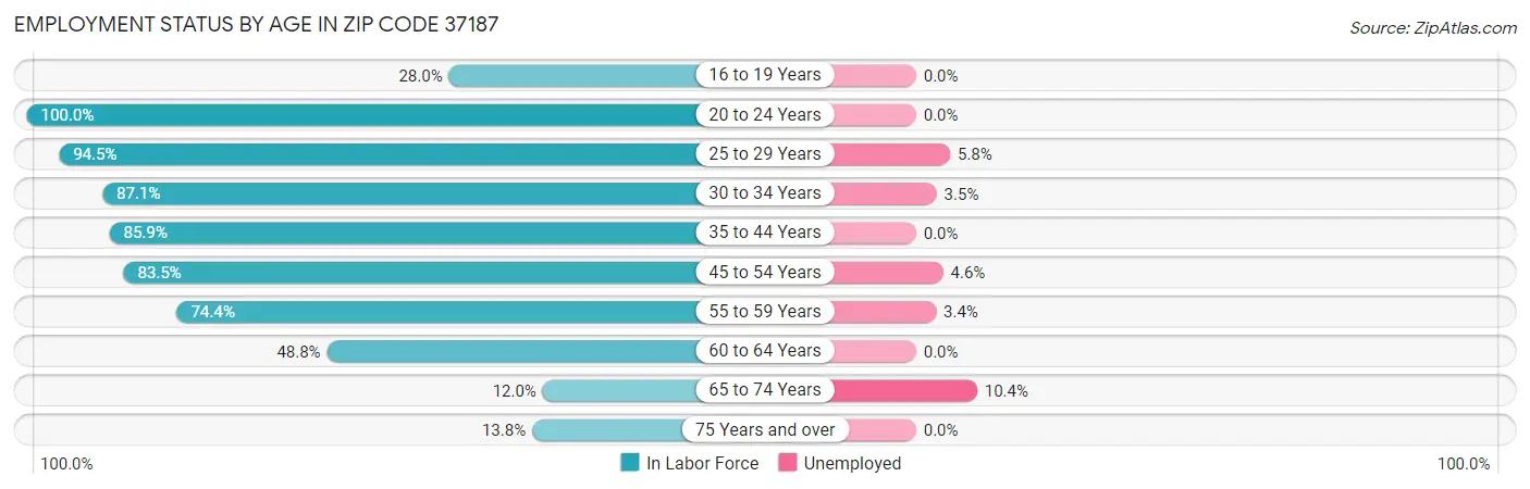 Employment Status by Age in Zip Code 37187