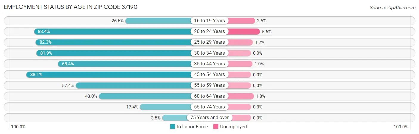 Employment Status by Age in Zip Code 37190