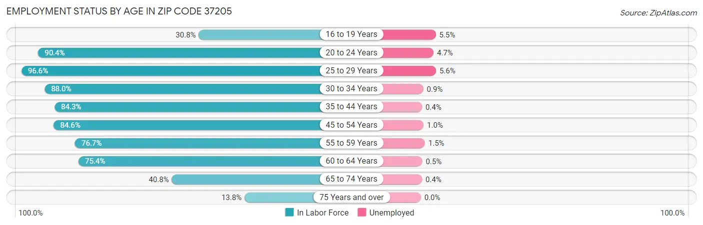 Employment Status by Age in Zip Code 37205