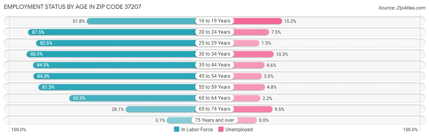 Employment Status by Age in Zip Code 37207