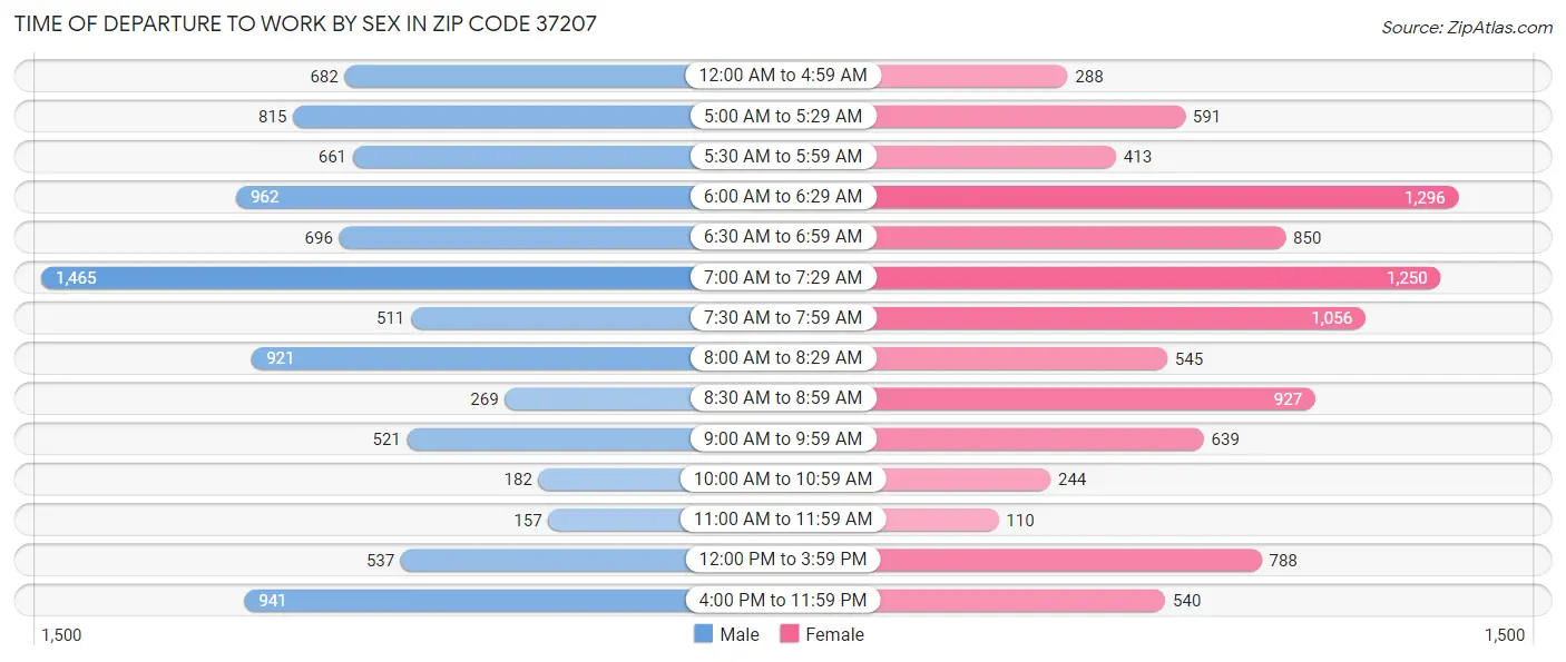 Time of Departure to Work by Sex in Zip Code 37207
