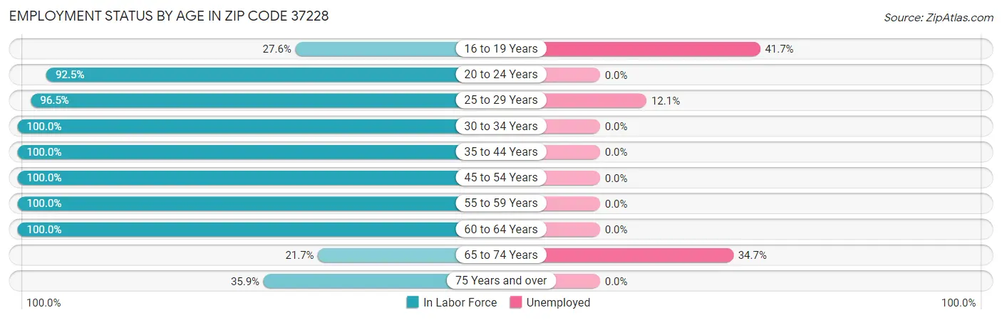Employment Status by Age in Zip Code 37228