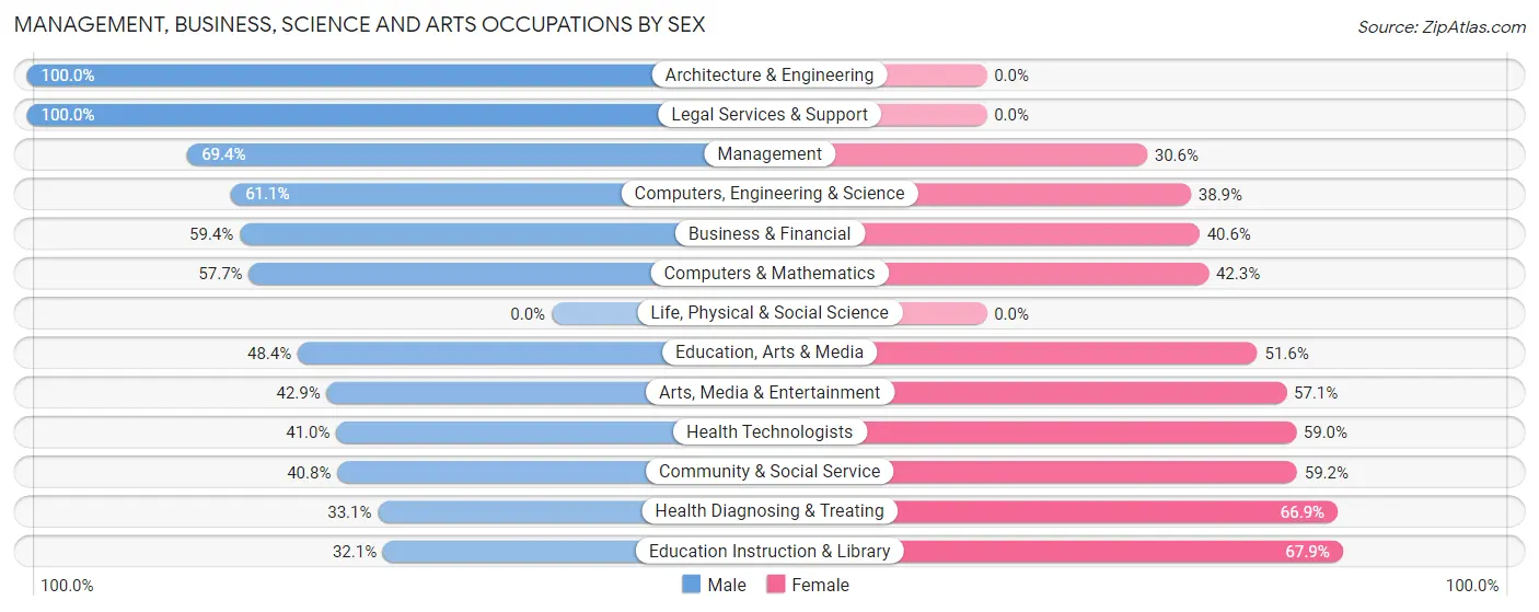 Management, Business, Science and Arts Occupations by Sex in Zip Code 37302
