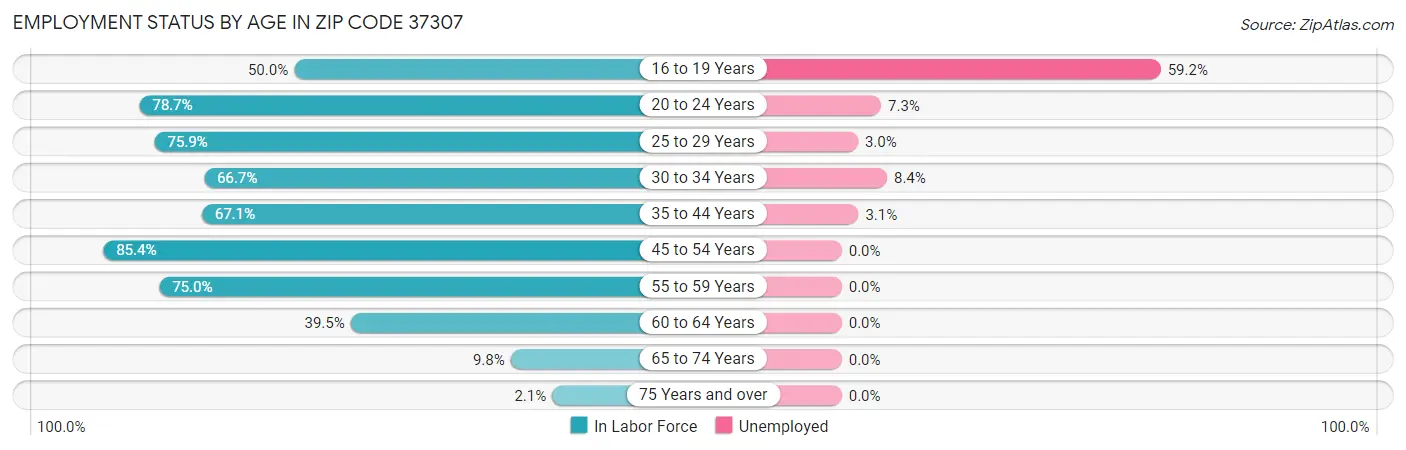 Employment Status by Age in Zip Code 37307