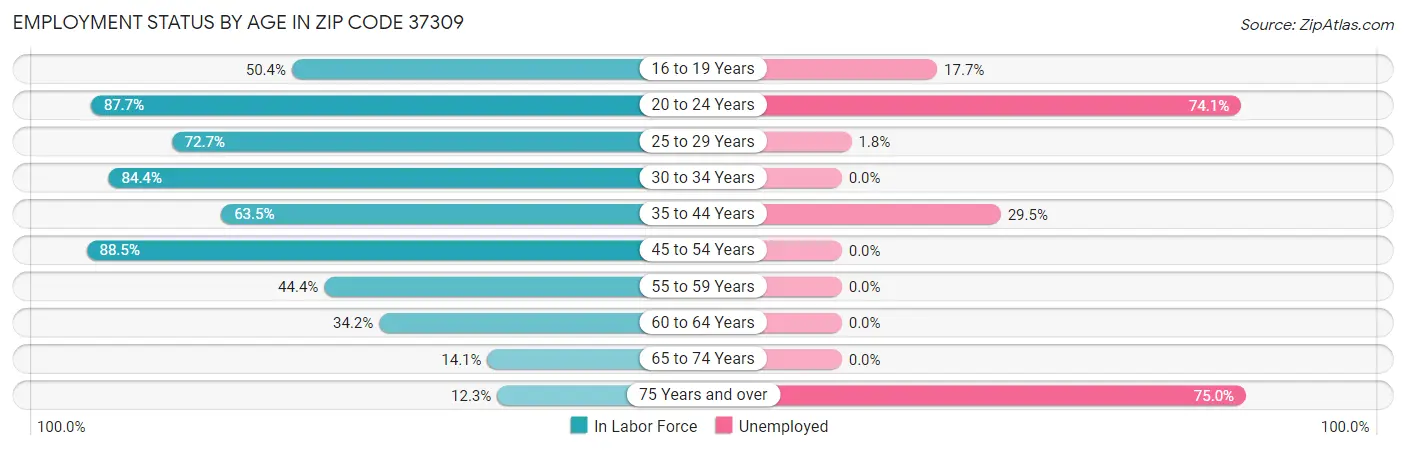 Employment Status by Age in Zip Code 37309