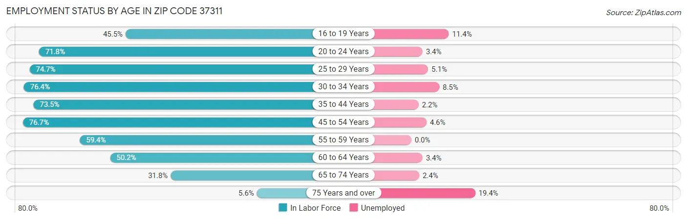 Employment Status by Age in Zip Code 37311