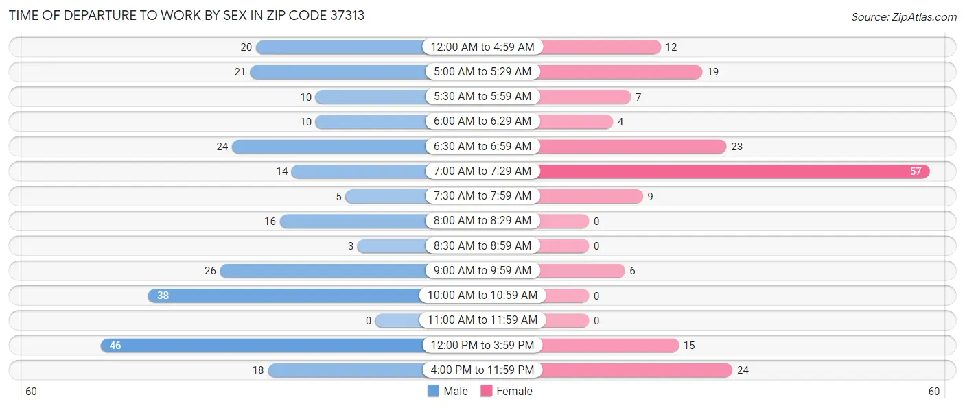 Time of Departure to Work by Sex in Zip Code 37313