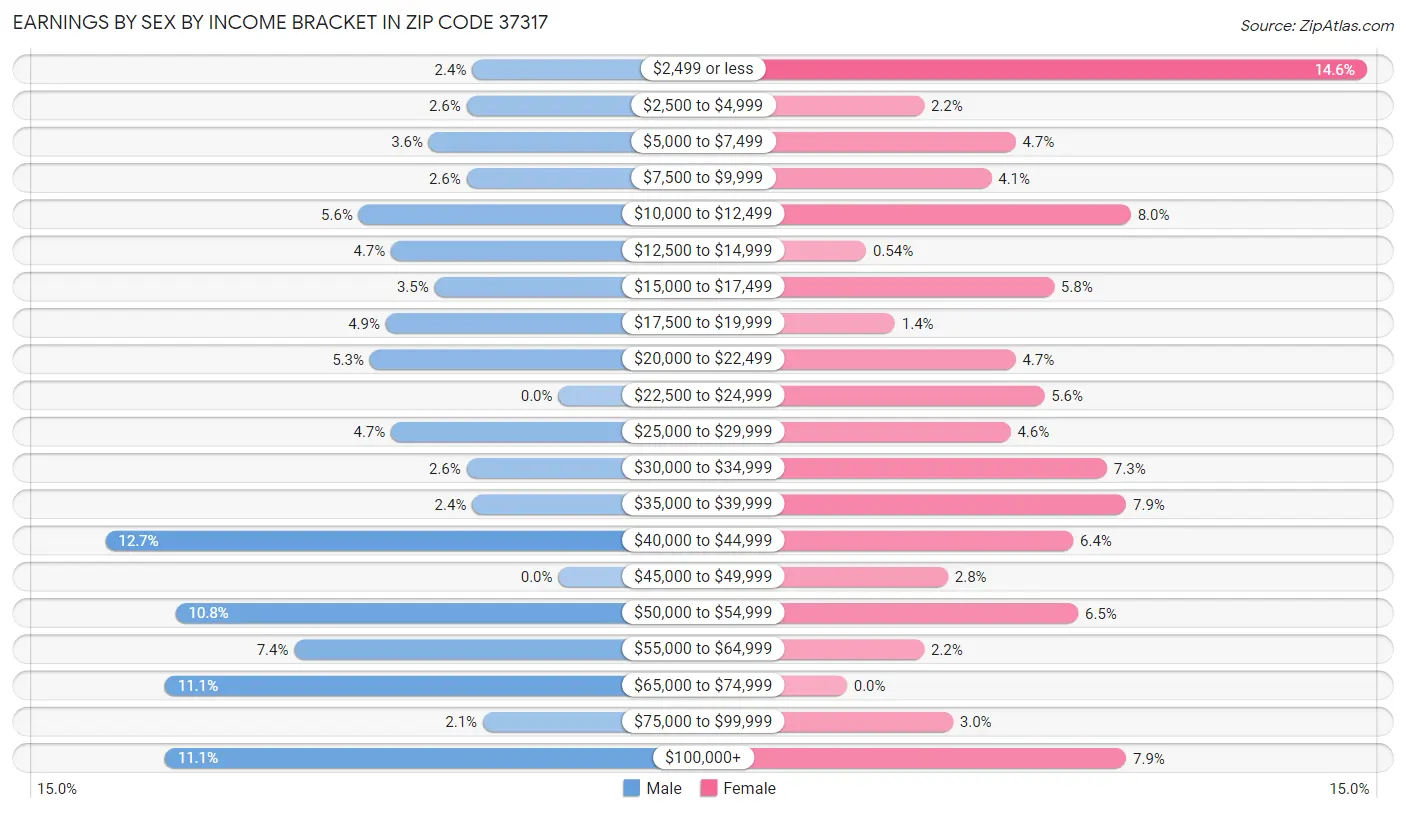 Earnings by Sex by Income Bracket in Zip Code 37317