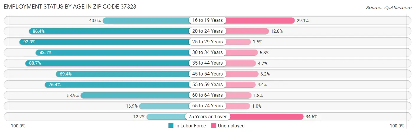 Employment Status by Age in Zip Code 37323