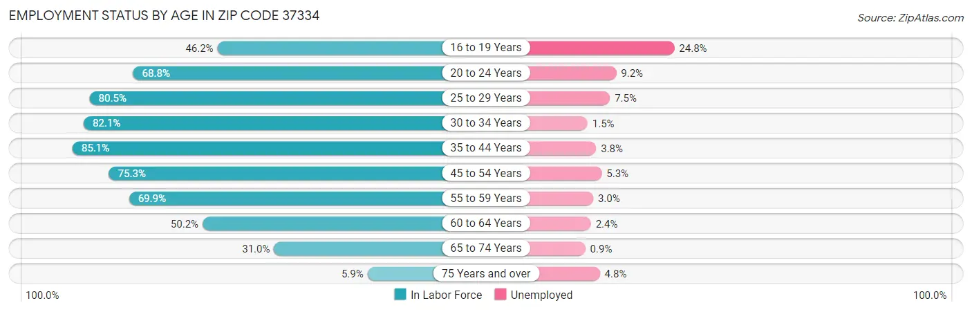 Employment Status by Age in Zip Code 37334