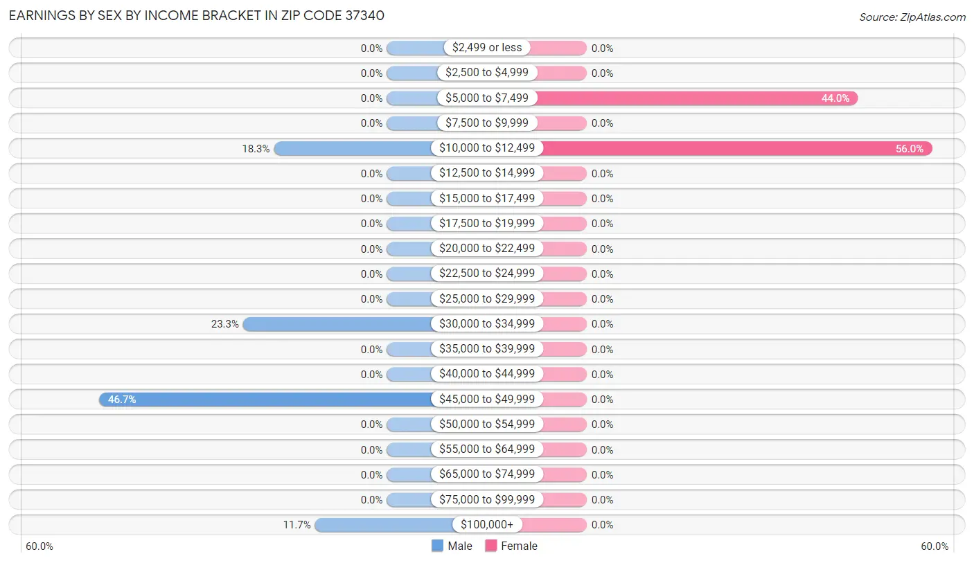 Earnings by Sex by Income Bracket in Zip Code 37340