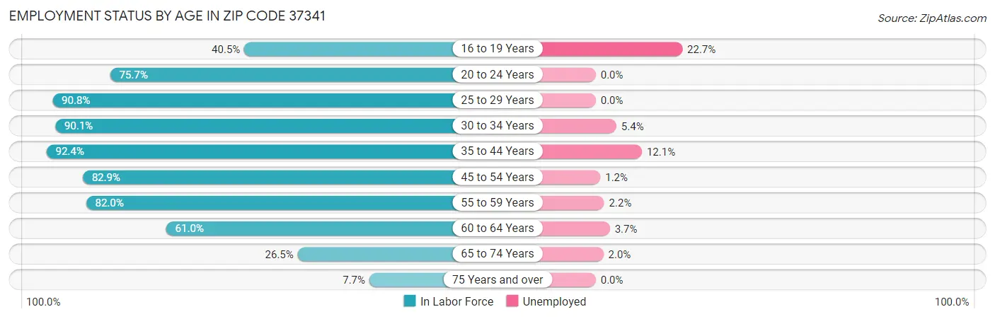 Employment Status by Age in Zip Code 37341