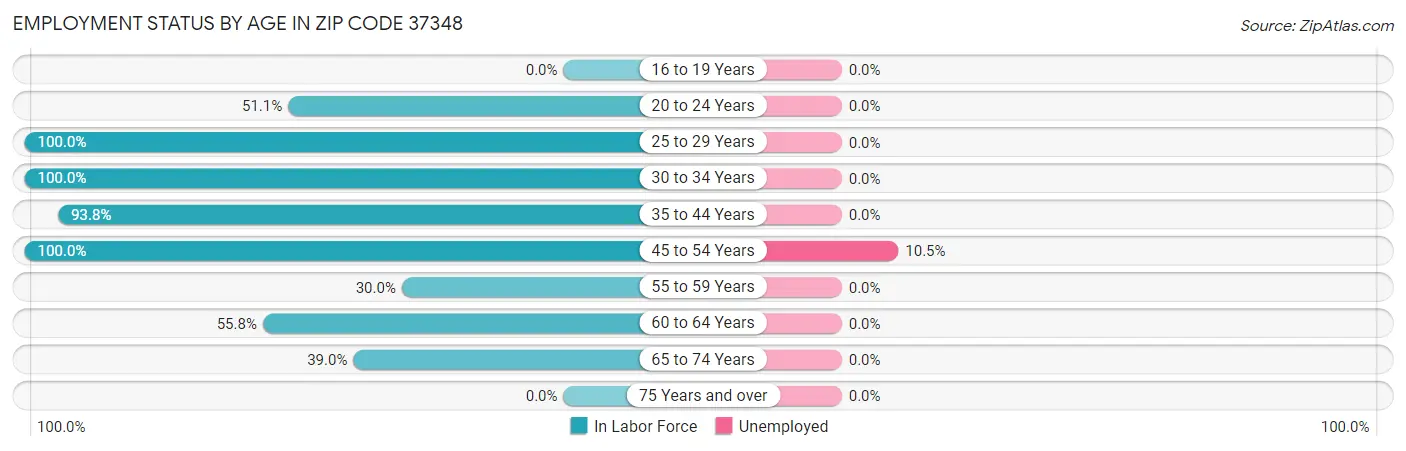 Employment Status by Age in Zip Code 37348