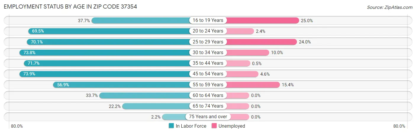 Employment Status by Age in Zip Code 37354