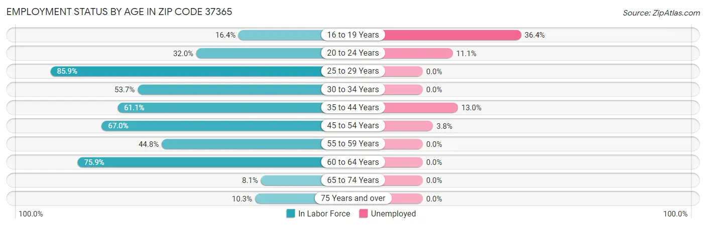 Employment Status by Age in Zip Code 37365