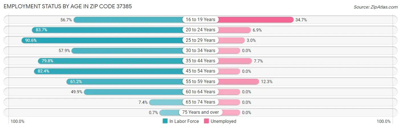 Employment Status by Age in Zip Code 37385