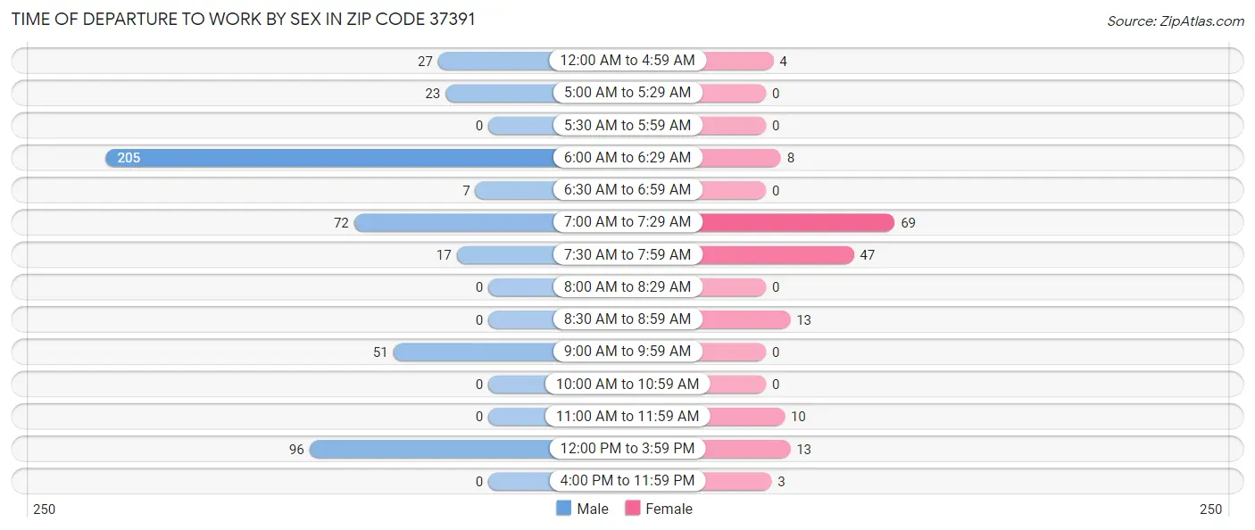 Time of Departure to Work by Sex in Zip Code 37391