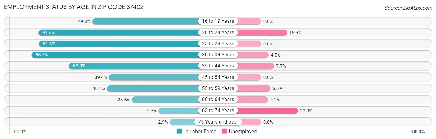 Employment Status by Age in Zip Code 37402