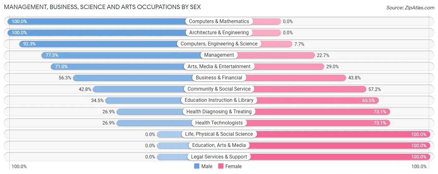 Management, Business, Science and Arts Occupations by Sex in Zip Code 37402