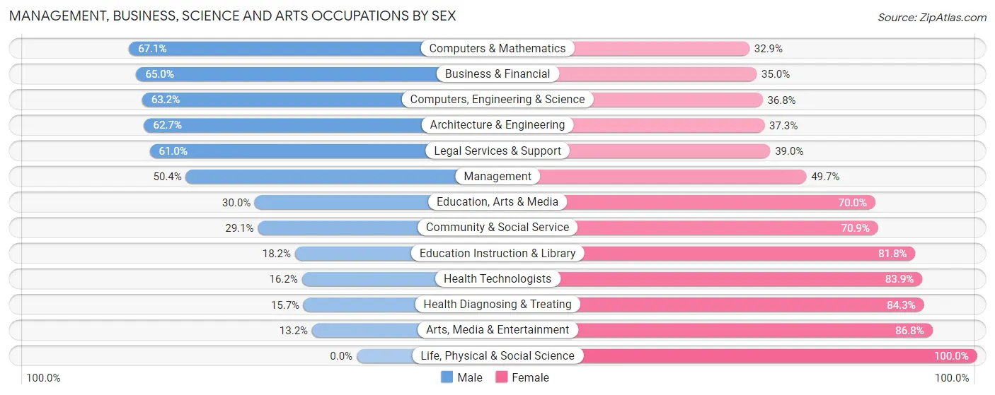 Management, Business, Science and Arts Occupations by Sex in Zip Code 37408