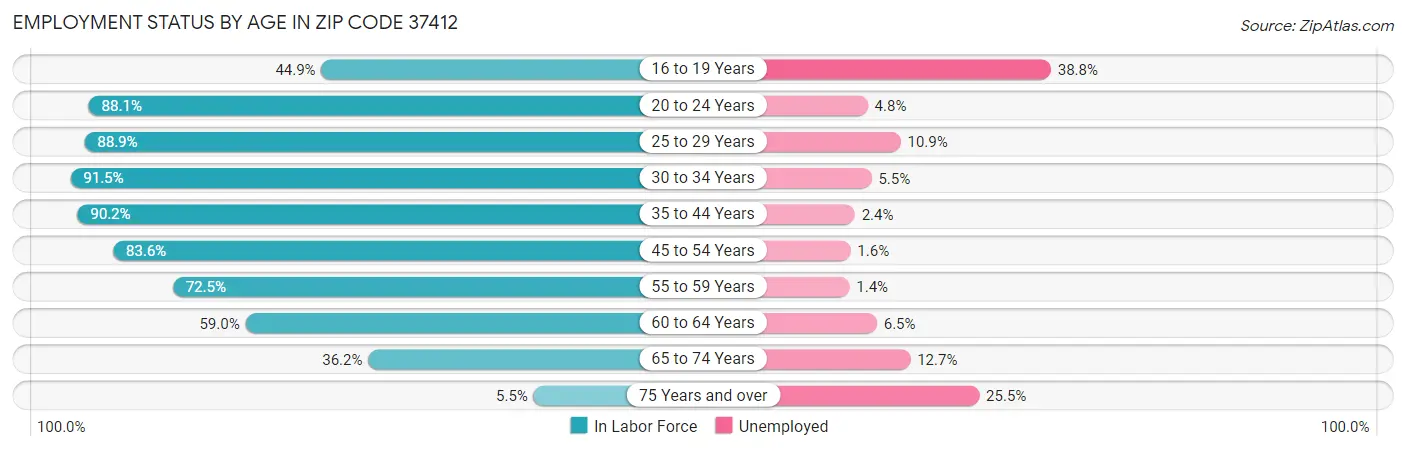 Employment Status by Age in Zip Code 37412